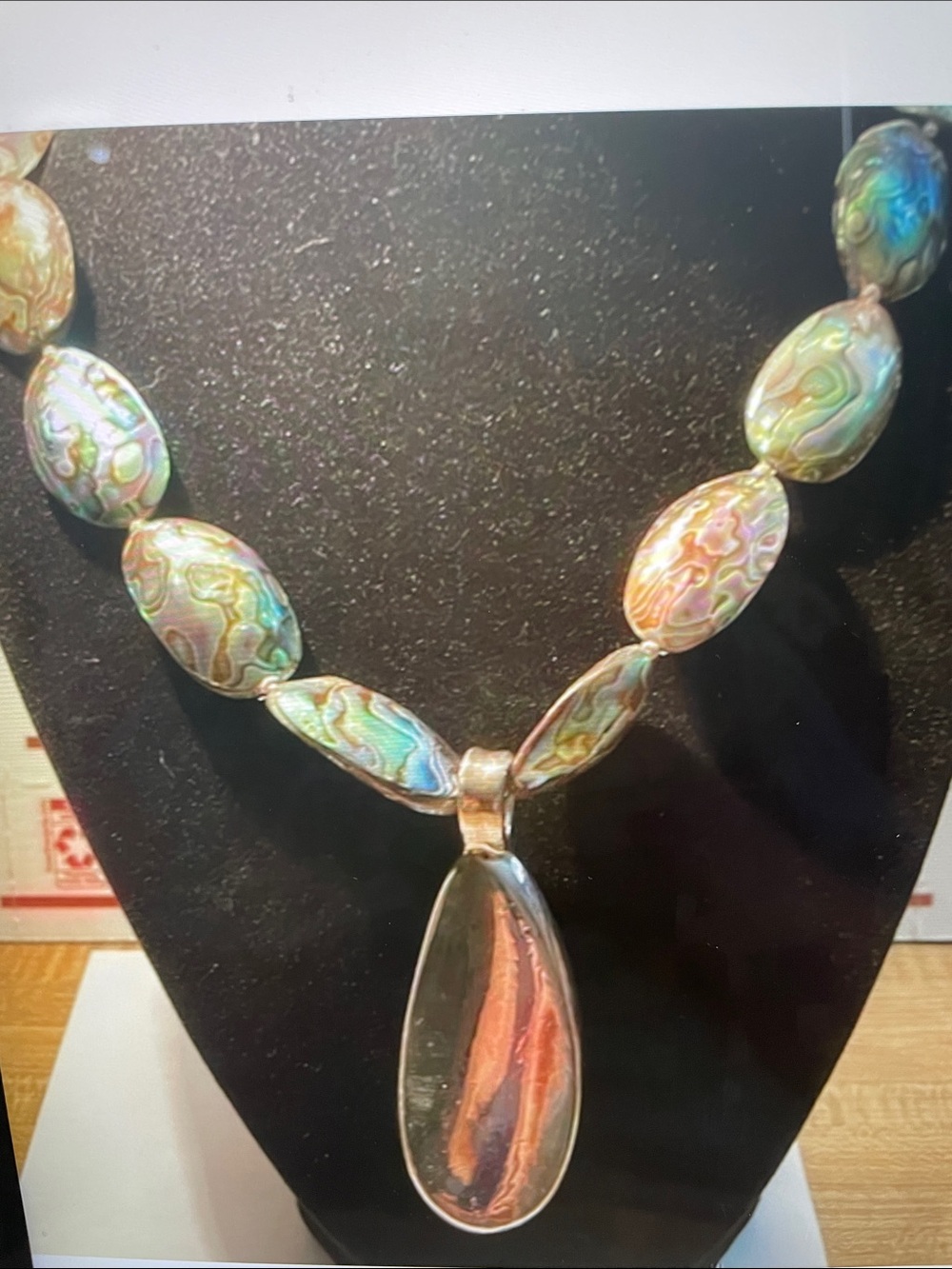 Abalone Shell Teardrop  and Sterling Silver Necklace - Iridescent